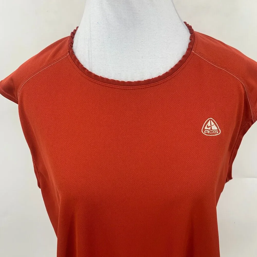 Vintage Nike ACG Tank Top Womens L Large Red Ruffled Neckline Sleeveless Active